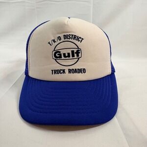 1980s Vintage Gulf Truck Roadeo Mesh Snapback Trucker Cap Hat Blue White EUC